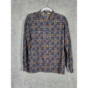 Vintage Yukiko Wool Nylon Top Womens Size 10 Gray Brown Paisley Geo Button Up‎